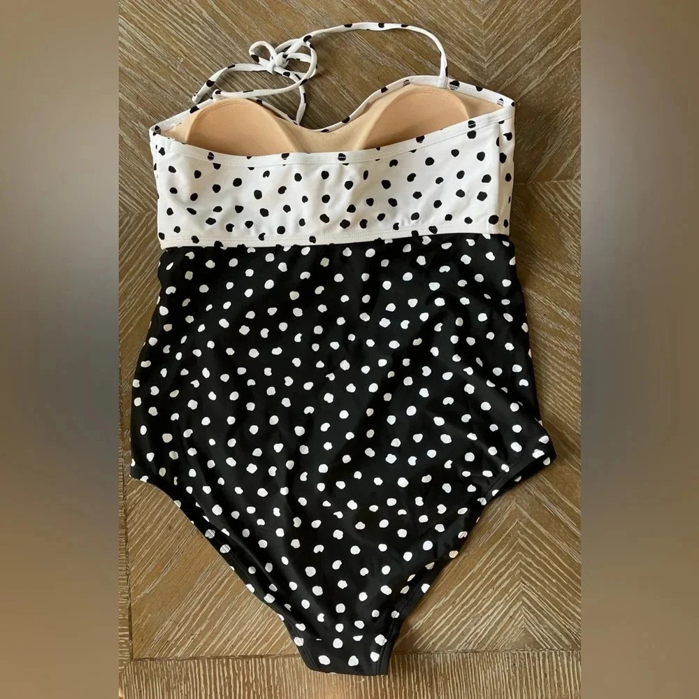 NWT Motherhood Maternity Beach Bump, One Piece Halter Polka Dot Swimsuit - Picture 5 of 9